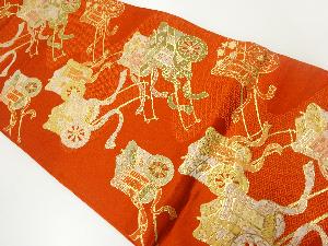 アンティーク　御所車模様織出し袋帯（着用可）